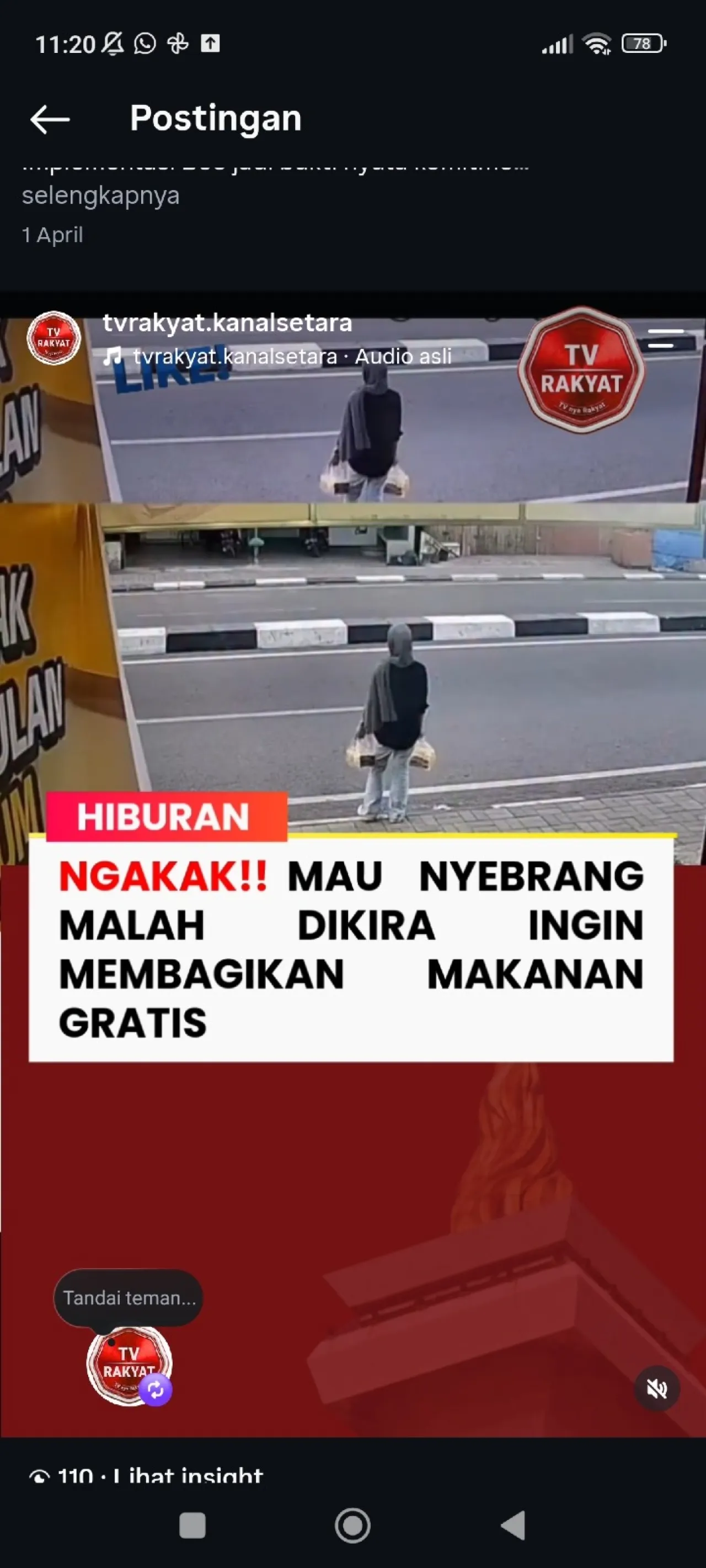 Seorang wanita ingin menyebrang namun malah dikira ingin membagikan makanan gratis — Cek Fakta