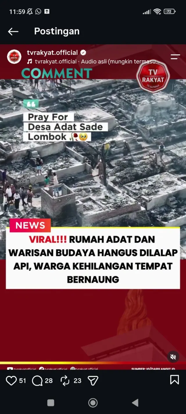 Rumah Adat dan Warisan Budaya di Lombok Hangus Terbakar Api — News
