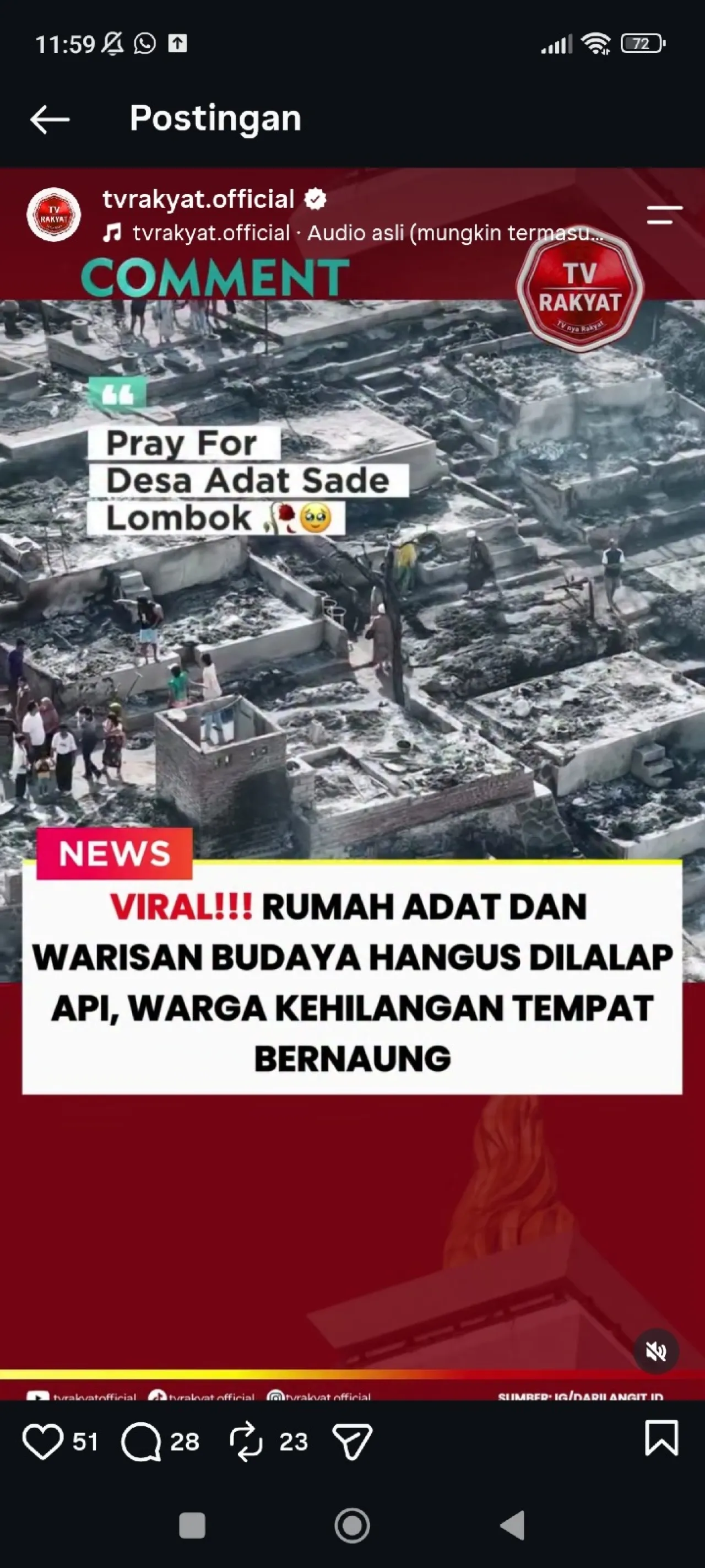 Rumah Adat dan Warisan Budaya di Lombok Hangus Terbakar Api — News